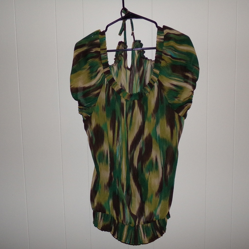 Cato Camo Sheer Top