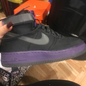 Black and purple nike high top Air Forces