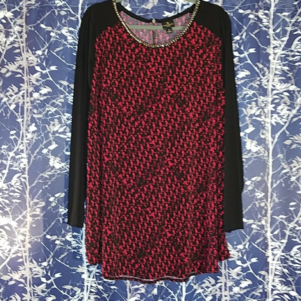 Worthington 3X Long Sleeve Top Red/Black/Maroon