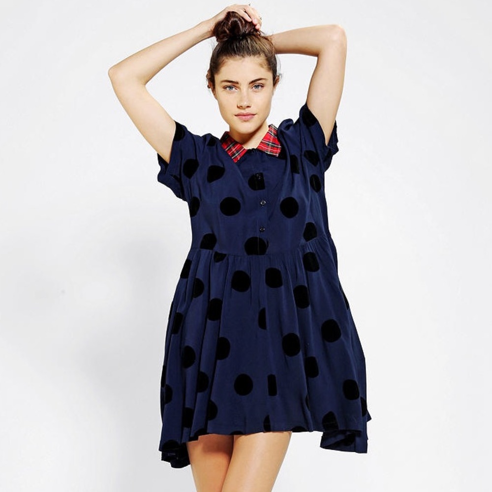 Lazy oaf polka dot plaid collar oversized dress