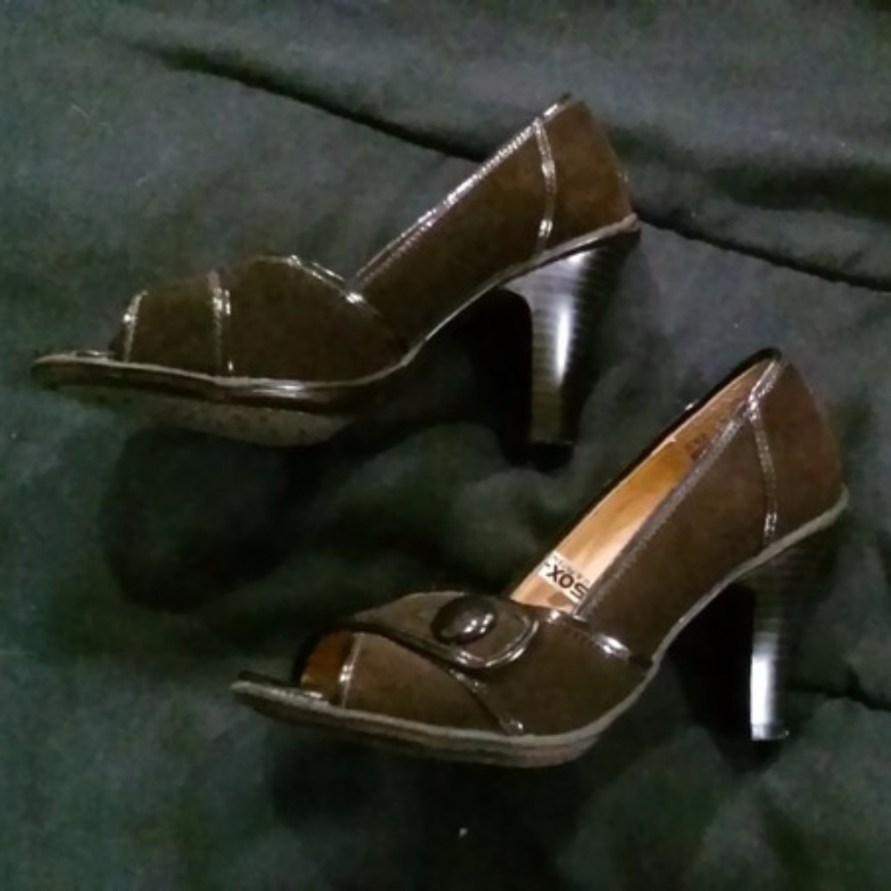 Dark Brown Open Peep Toe Heels Shoes