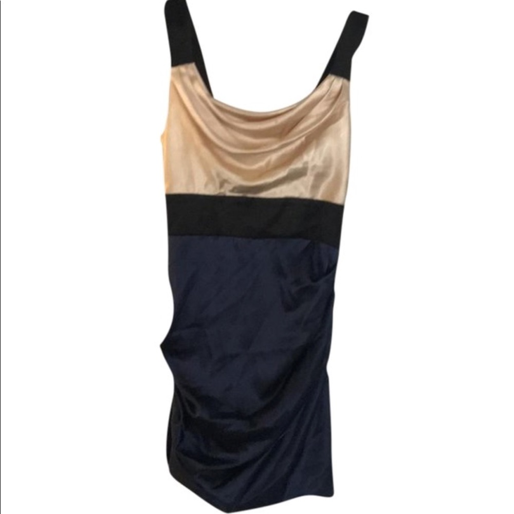 Satin Navy Blue & Gold Fitted Mini Dress