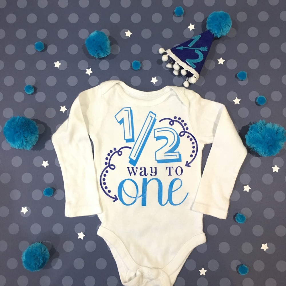 Halfway to one baby onesie 1/2 party hat 6 months