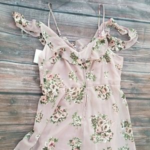 Cold Shoulder Floral Ruffle Chiffon Dress NWT