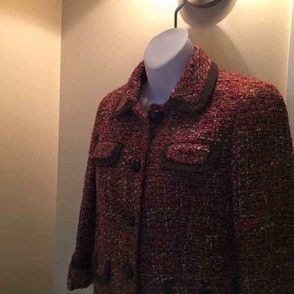 Talbots Red&Brown Weave crop Jacket 3/4sleeve 2P