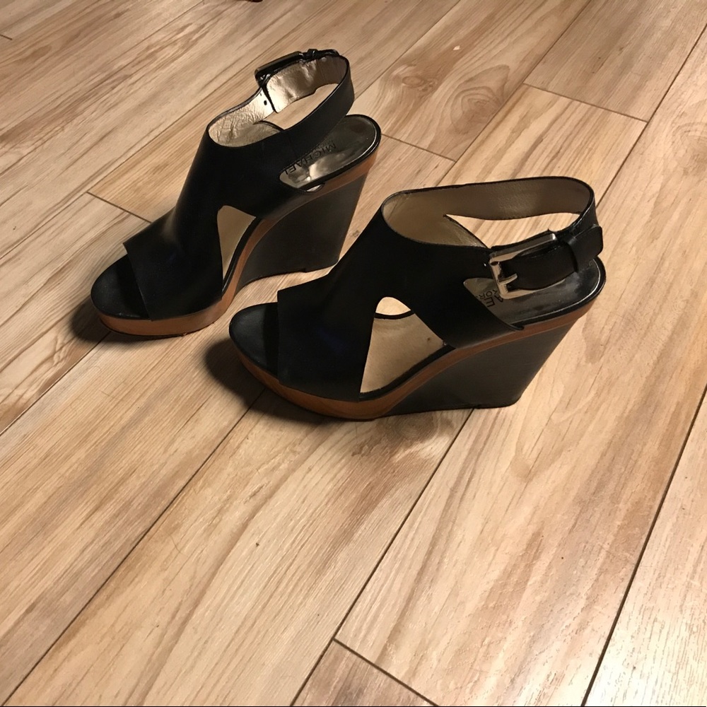Michael by Michael Kors black peep toe wedges
