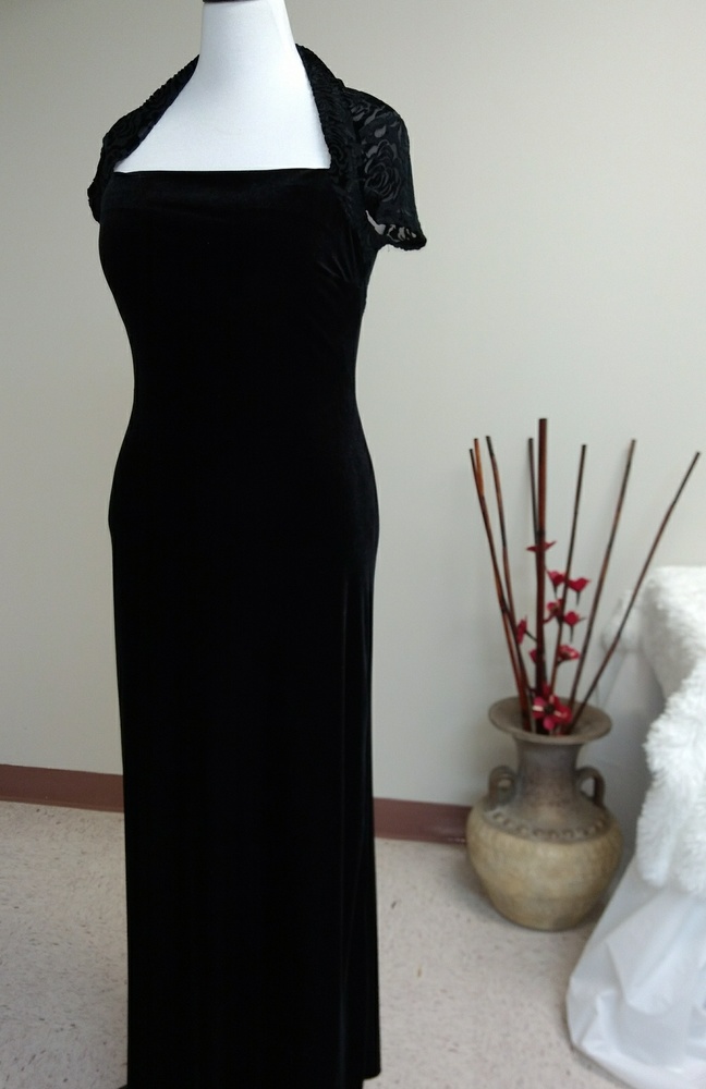 Black Velvet Queen Anne Mock Bolero Gown