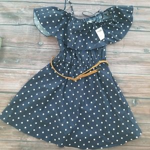 Cold Shoulder, Navy with White Polka Dot Dress