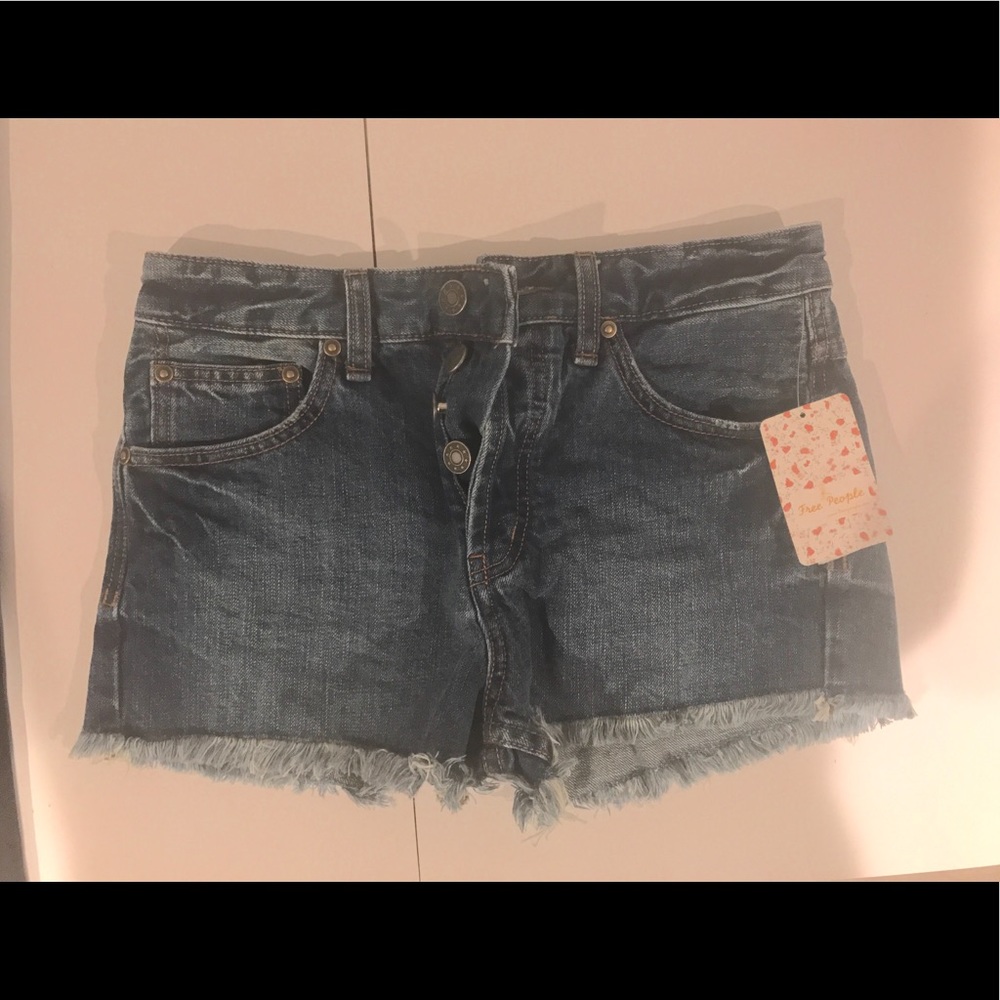 Free people Harbor denim frayed cut-off Shorts