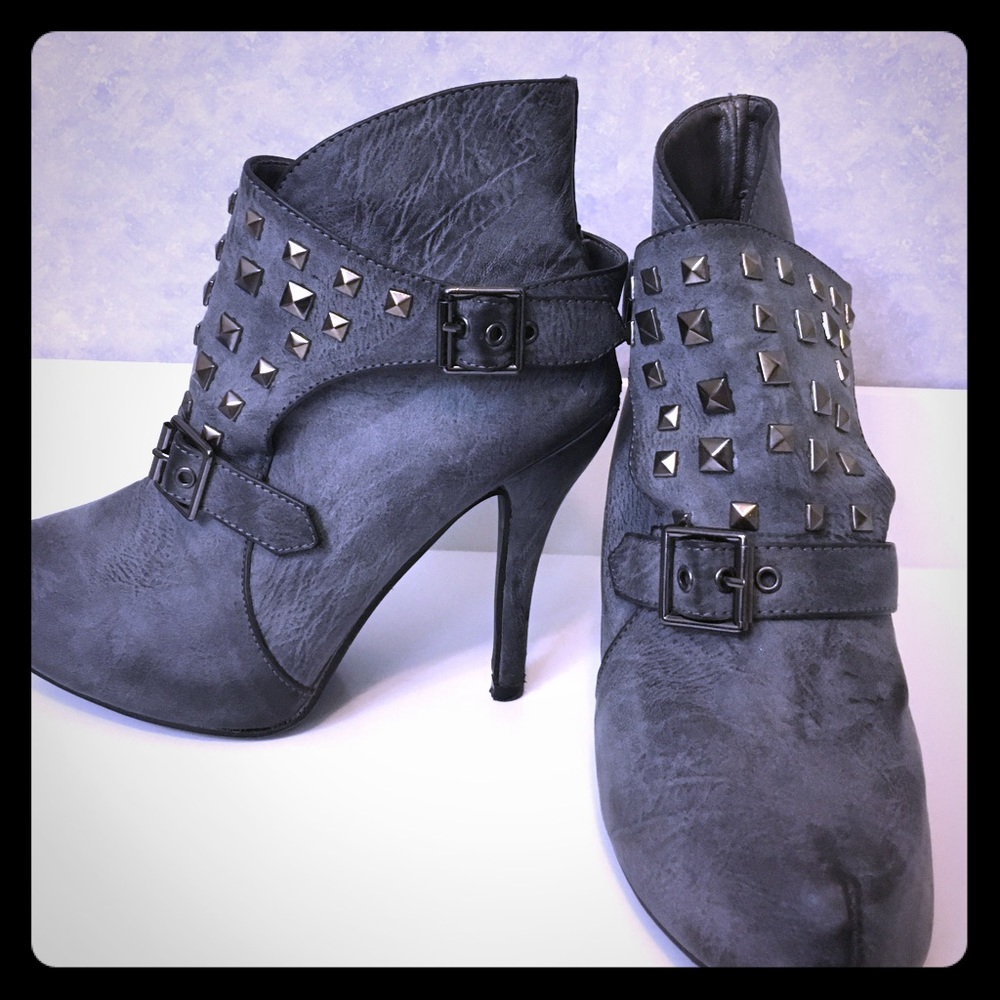 Grey studded ankle boots