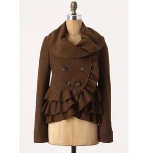 EUC Anthropologie Elevenses Frilly Wool Peacoat