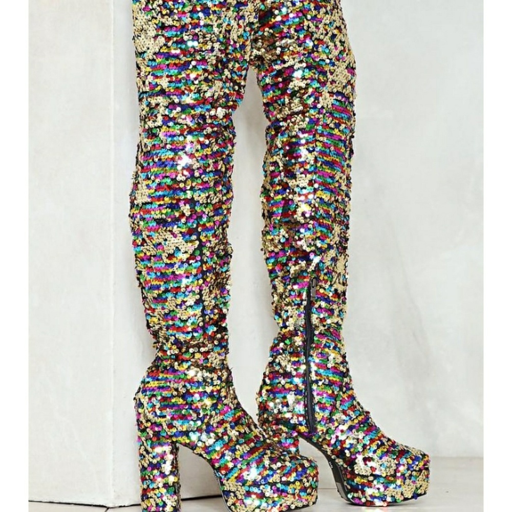 Never Worn Sequin Platform Heel Boots