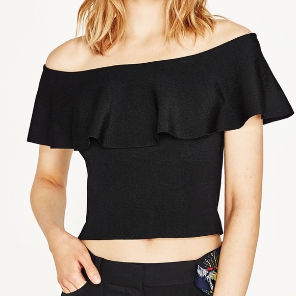 black ruffle shoulder top