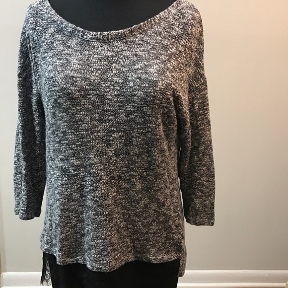 Attention Sweaters - ATTENTION Black with White lace Knit Sweater SZ M