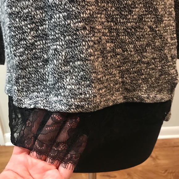 ATTENTION Black with White lace Knit Sweater SZ M - Picture 2 of 7