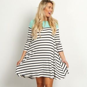 Mint Green Colorblock Striped Maternity Dress