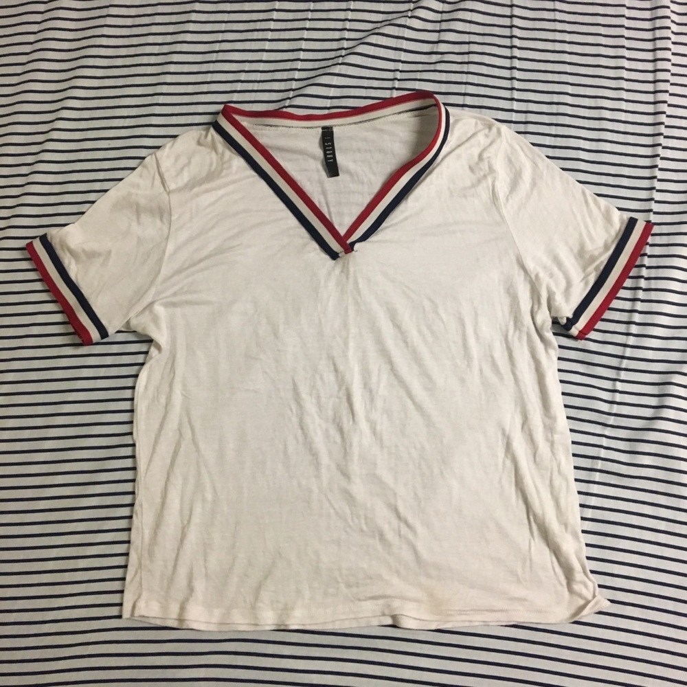 Red white blue band detail t shirt