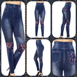 High Waisted Floral Denim/Jean Leggings