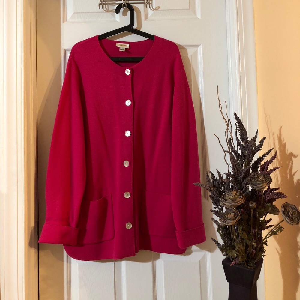 Talbots Light Magenta Sweater w Opal Shell Buttons