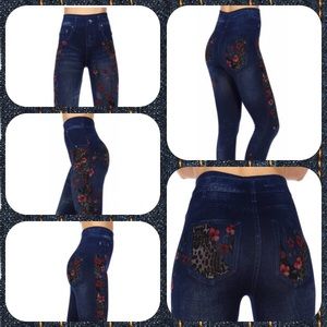 Floral Leopard Denim/Jean Leggings