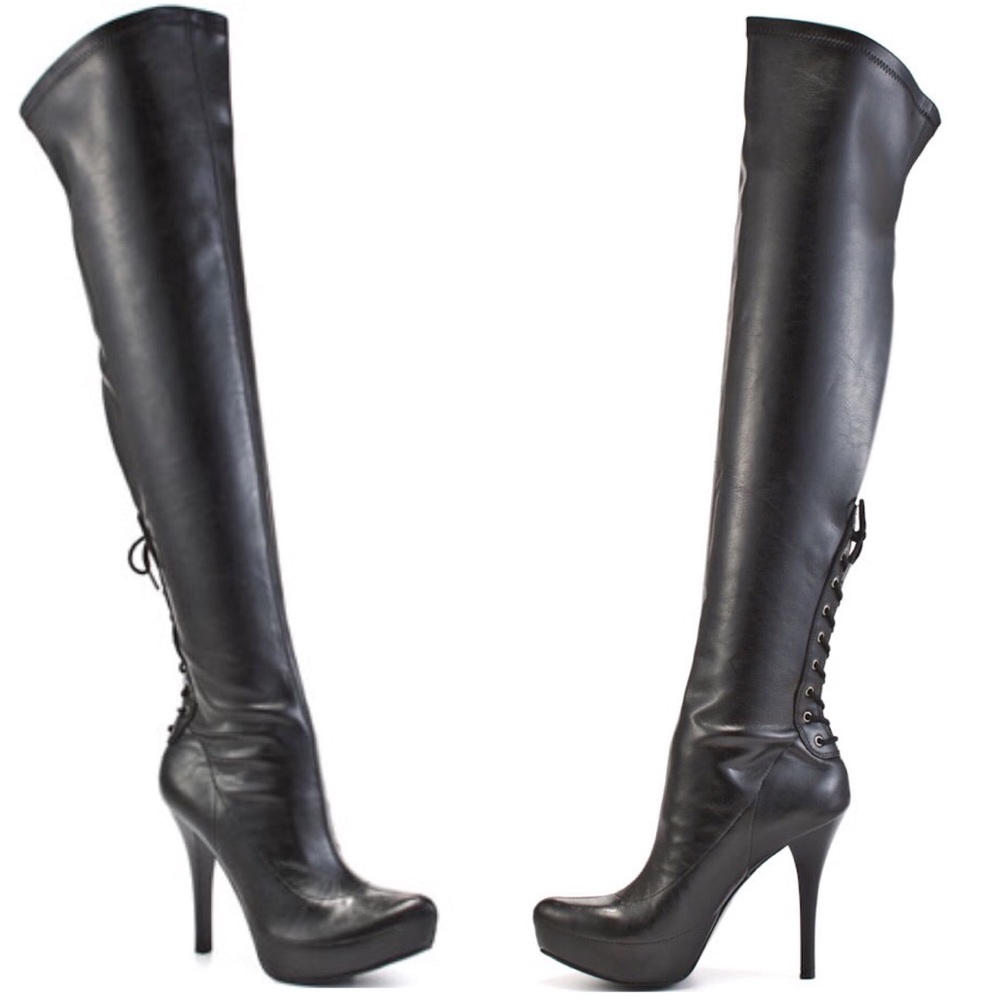 Carlos Santana Black Leather Over Knee Boots SZ 6