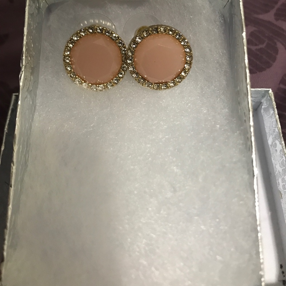 Gold/Pink Crystal Stud Earrings