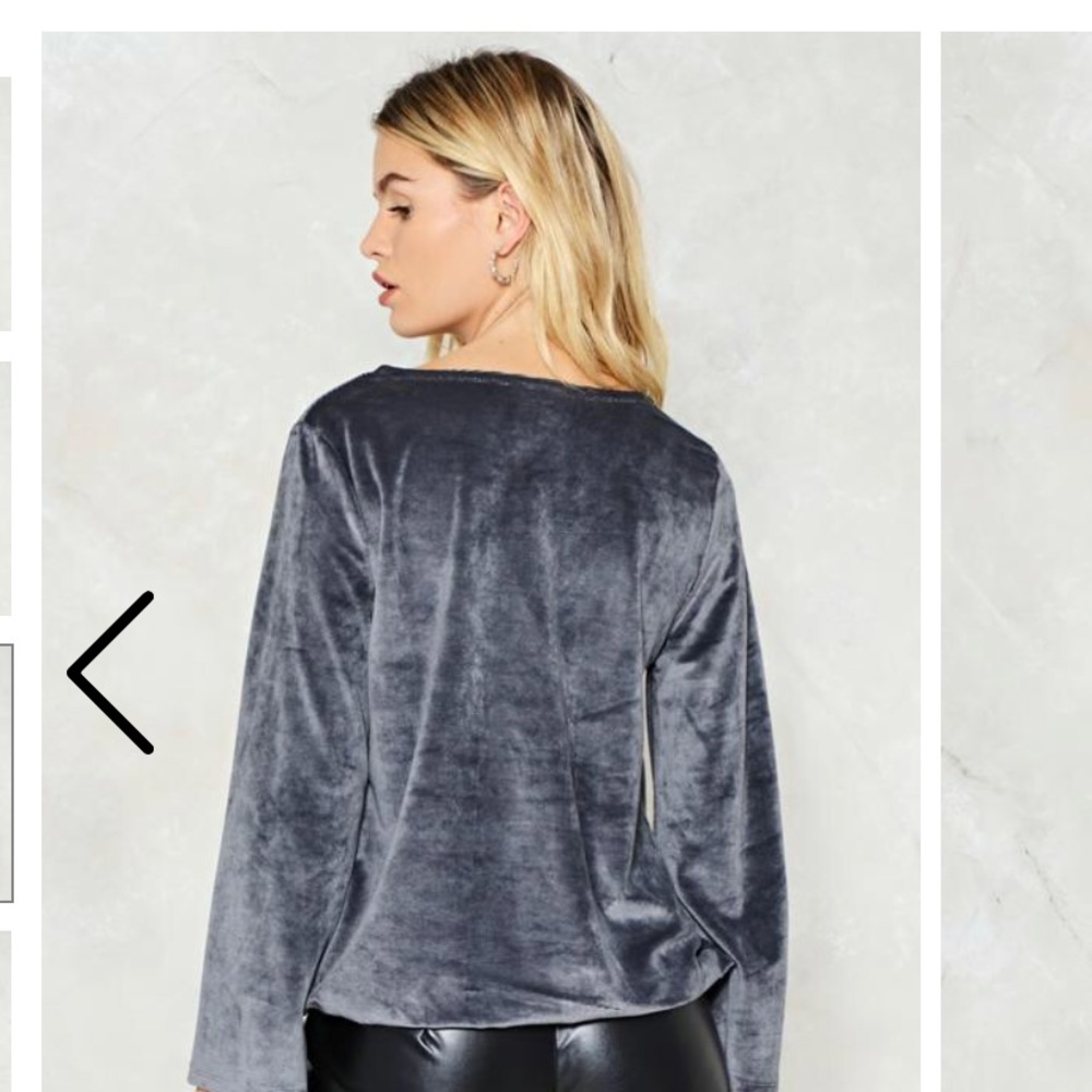 Soft Side Ribbed Velvet Wrap Style Top - Picture 3 of 4
