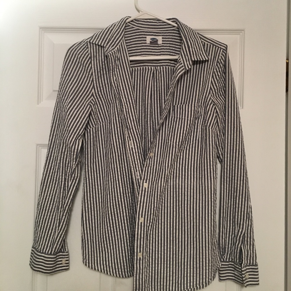 Grey and white seersucker button down