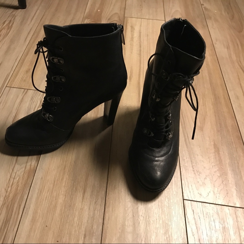 Stuart Weitzman black lace up booties