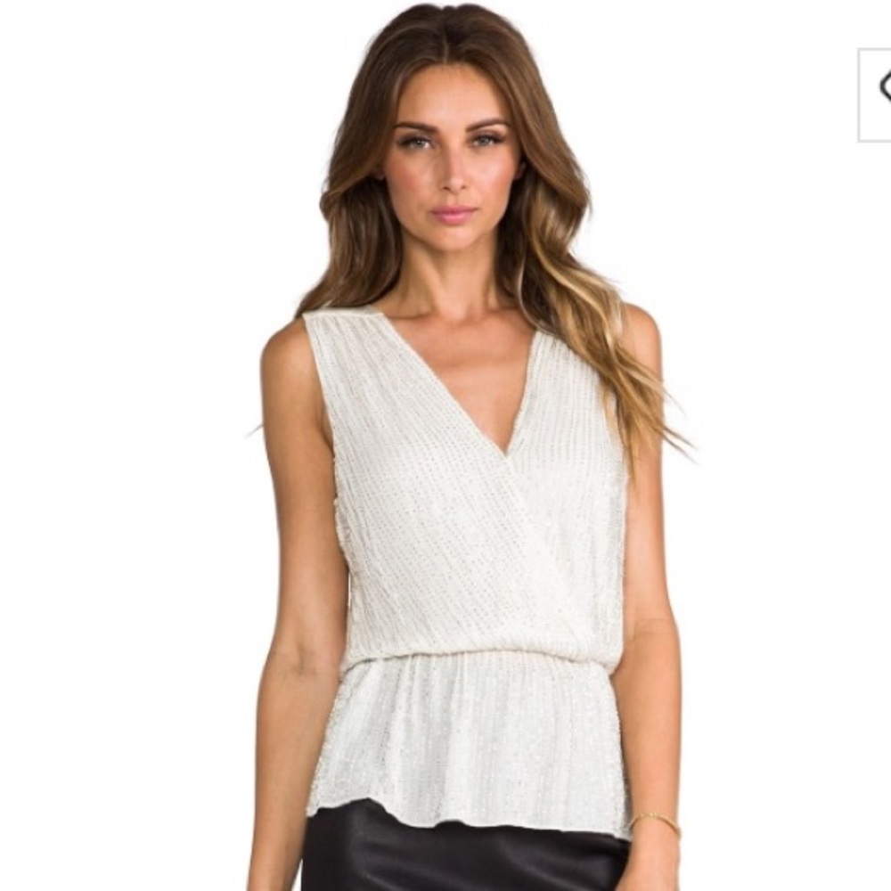 Parker sequin beaded pearl top in winter white