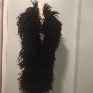 Toria Rose Curly Black Mongolian Lamb Scarf NWT