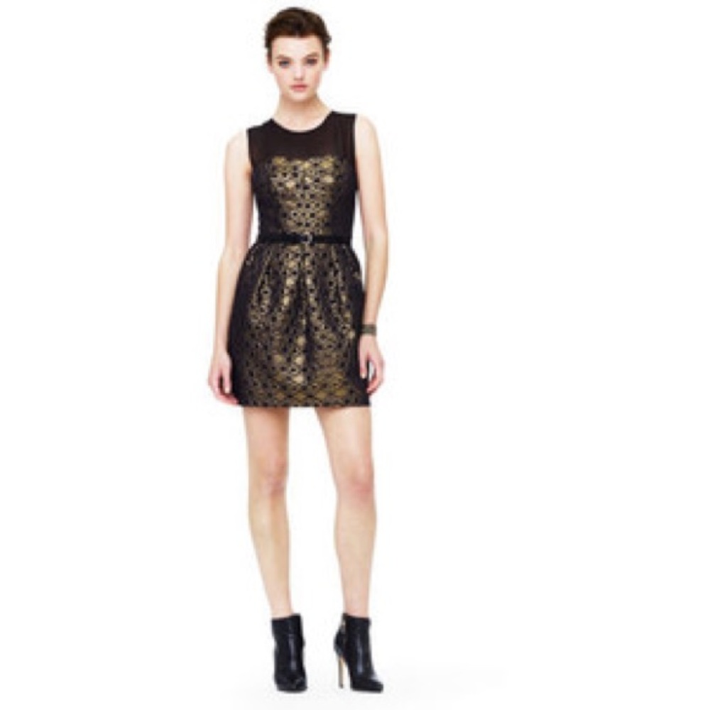 Club Monaco Bria honeycomb gold dress