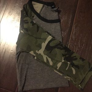 Camo sleeve baseball tee