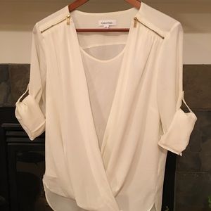 Calvin Klein Ivory Zipper Blouse