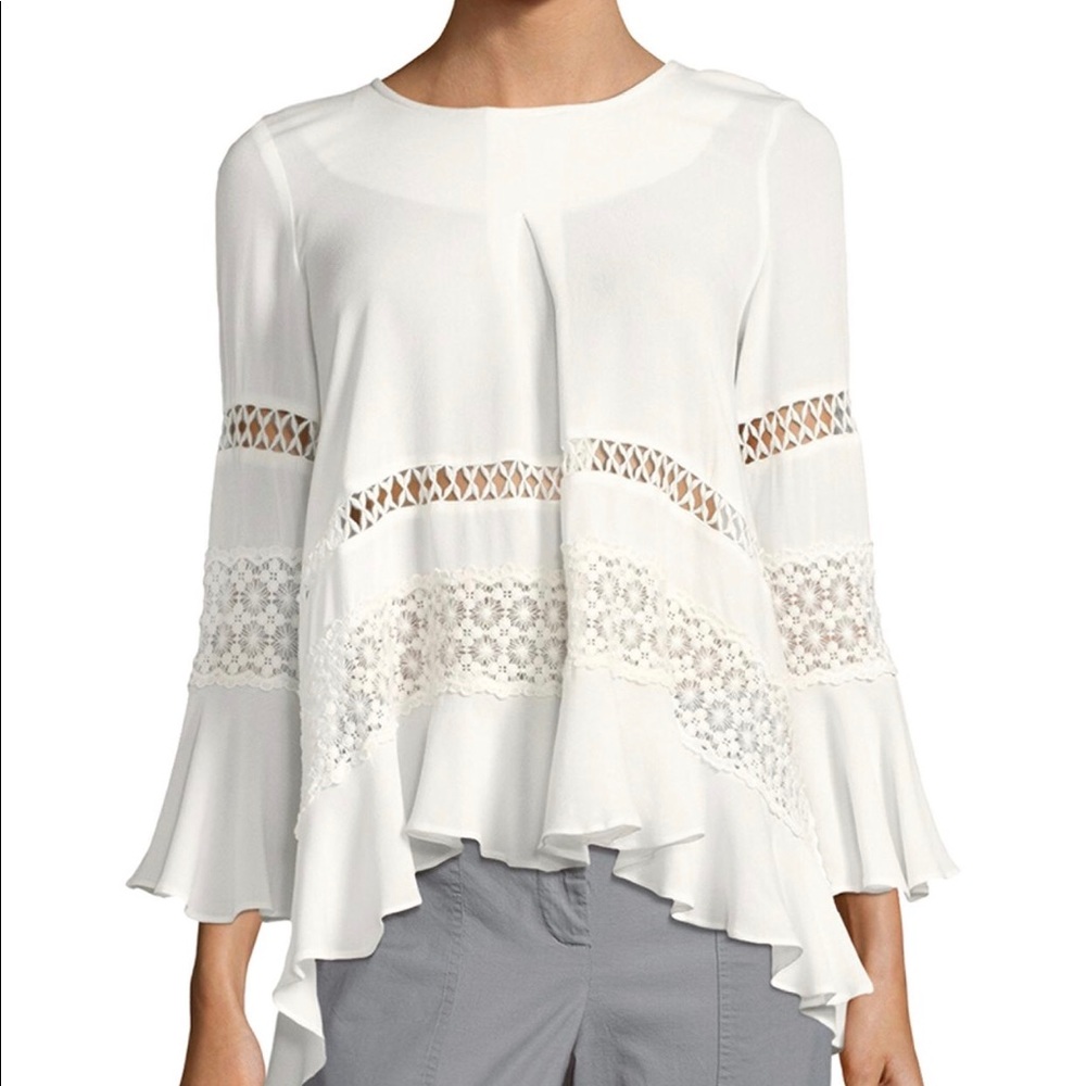 Cirana Bell sleeve floral asymmetric top