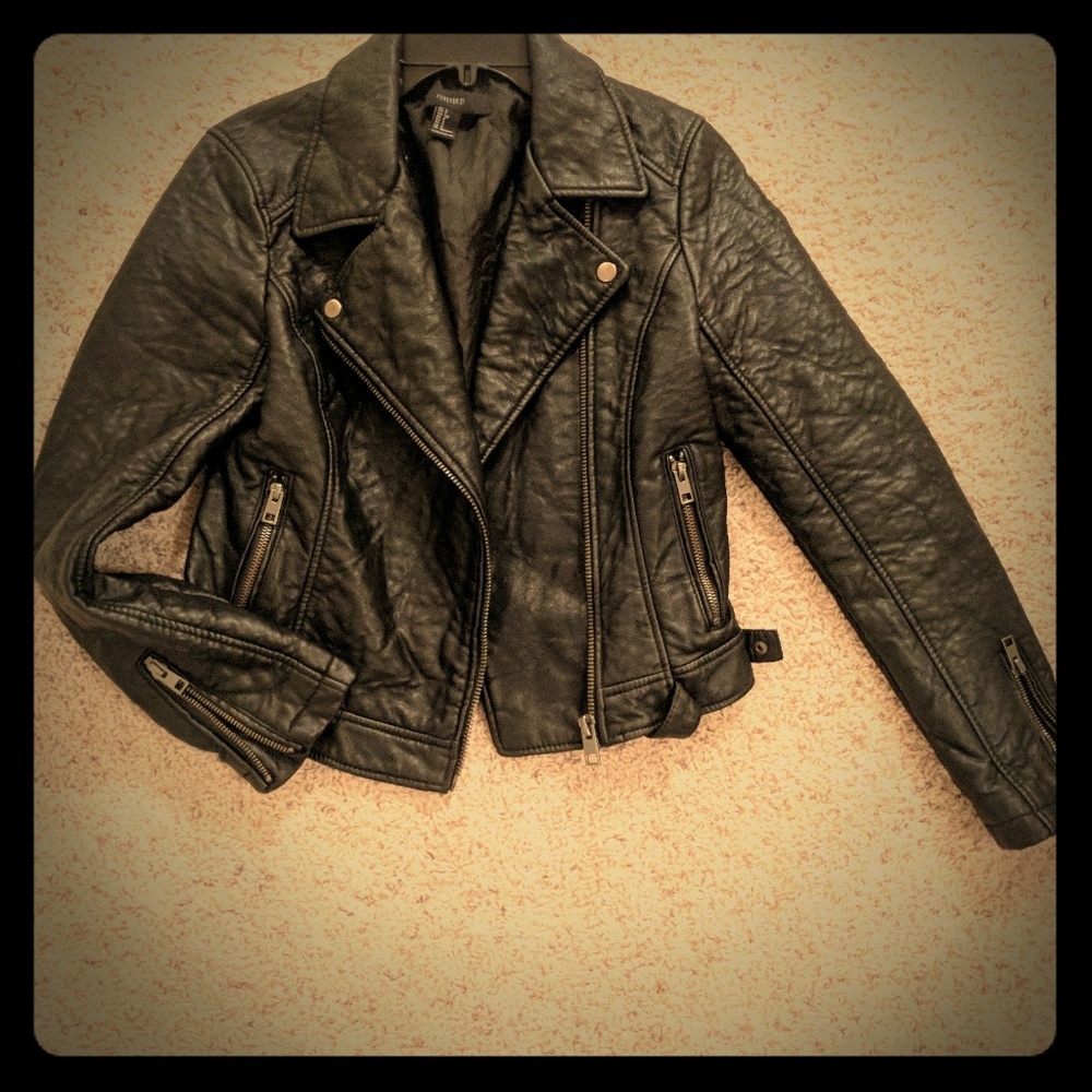 Faux Leather Jacket-XXI