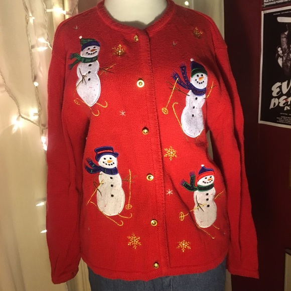 Crystal Cole Christmas Snowman Buttondown caridgan - Picture 1 of 5