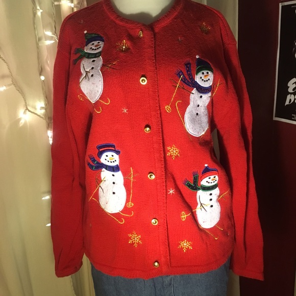Crystal Cole Christmas Snowman Buttondown caridgan - Picture 2 of 5
