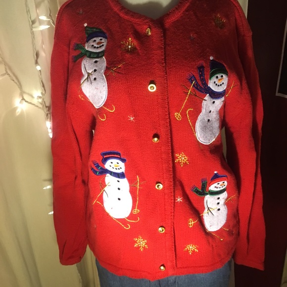 Crystal Cole Christmas Snowman Buttondown caridgan - Picture 3 of 5