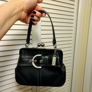 COACH Black Satin & Leather Soho Evening Bag