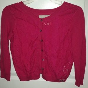 Hollister Hot Pink Cropped Lace Cardigan Small