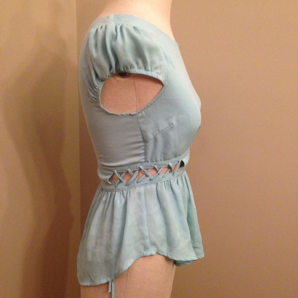 Sugar lips lace up cutout turquoise top XS - Picture 4 of 9