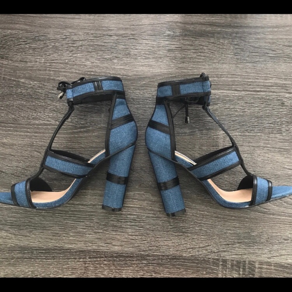 Denim & Leather Stacked Heel