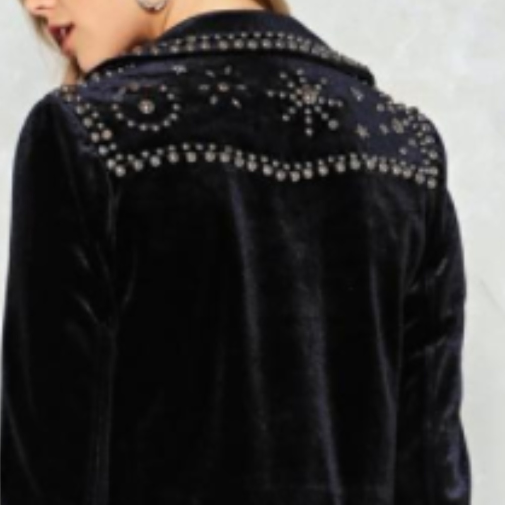 Midnight Black Velvet Moto Jacket - Picture 4 of 8