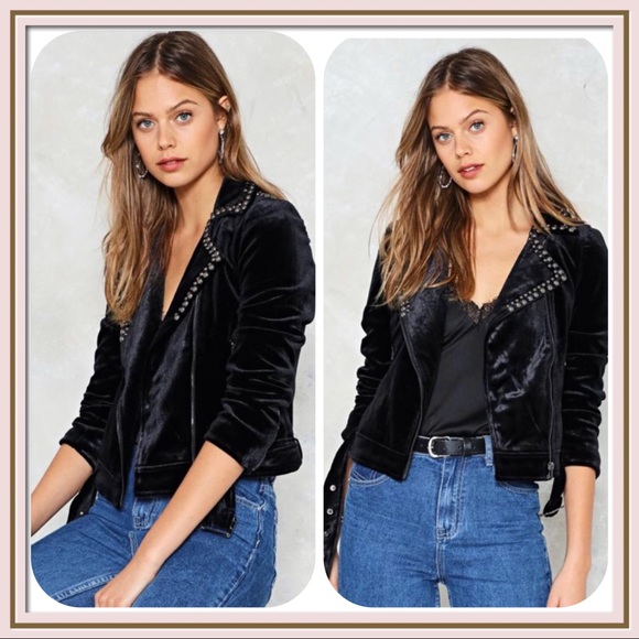 Midnight Black Velvet Moto Jacket - Picture 3 of 8