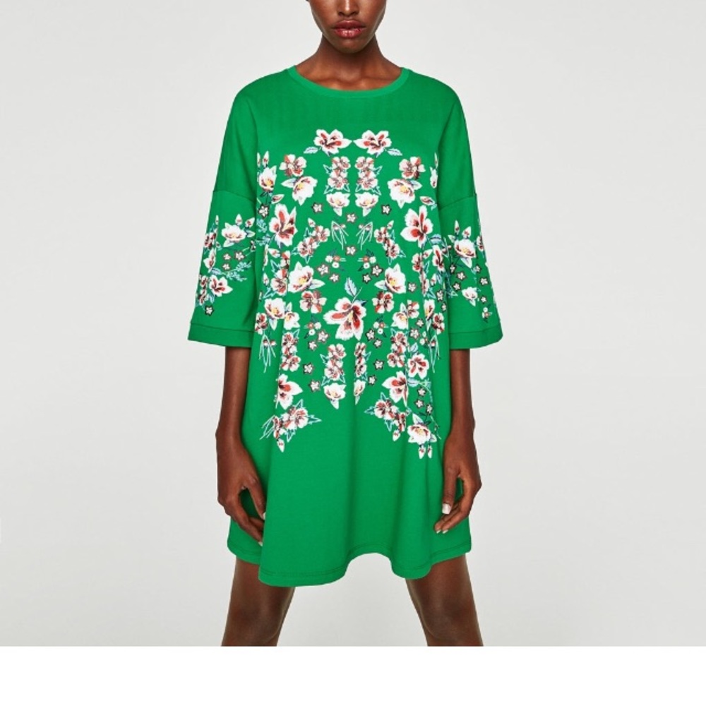 Zara green dress with floral print - Picture 1 of 7