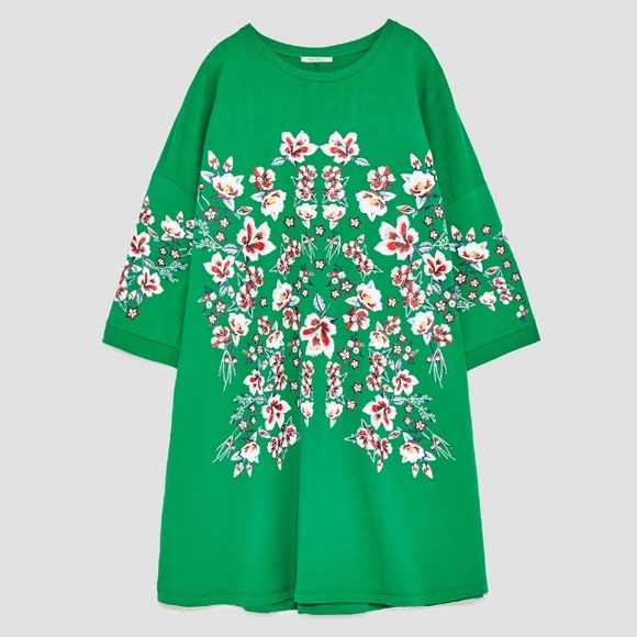 Zara green dress with floral print - Picture 3 of 7