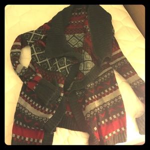 Red and gray pattern cardigan