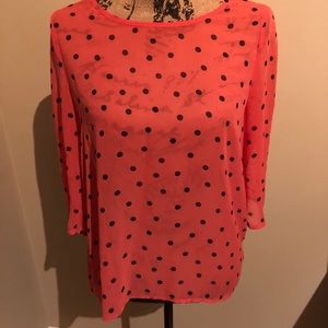 Pink and black polka dot blouse