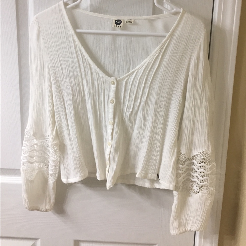 Roxy button lace top